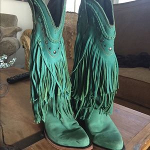 Liberty Black Turquoise Fringe Boots